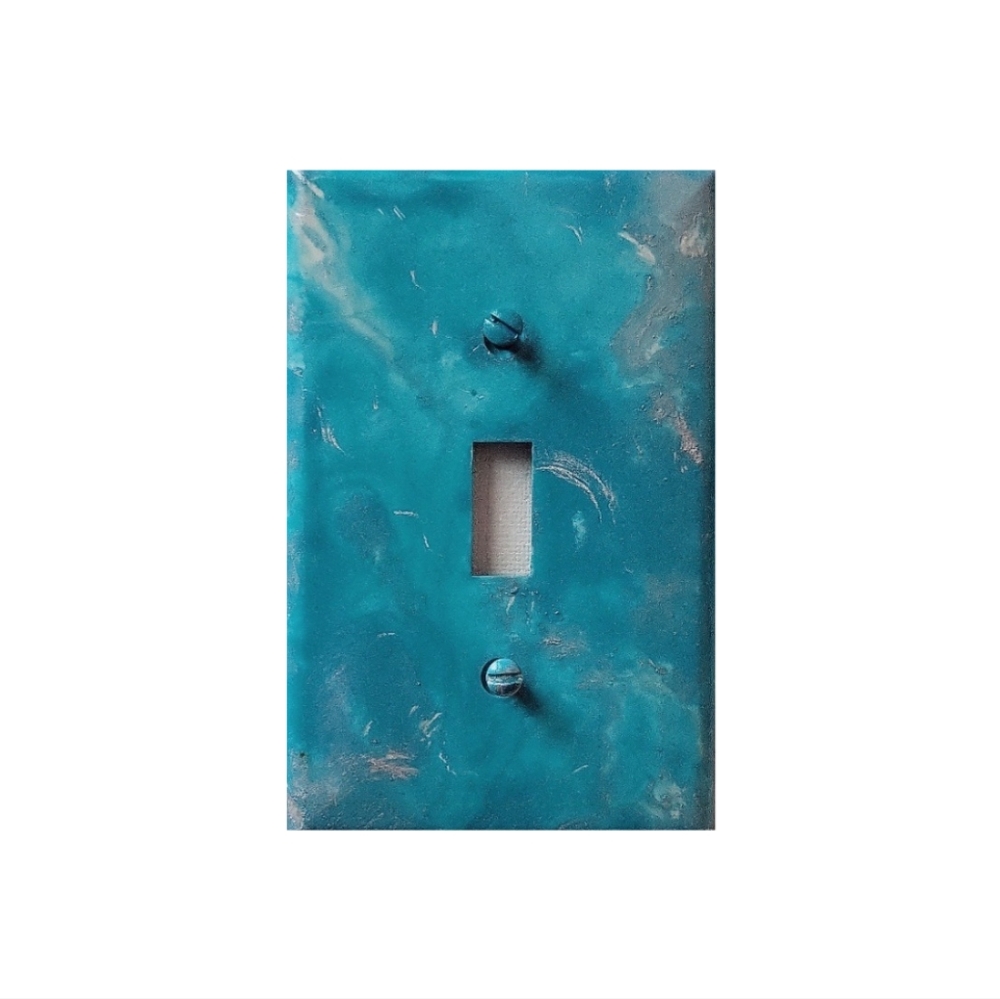Hand Crafted Turquoise Abstract Design Single Toggle Light Switch Plate